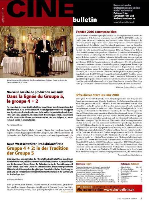 CINE BULLETIN magazine side cover Issue 411 January 2010