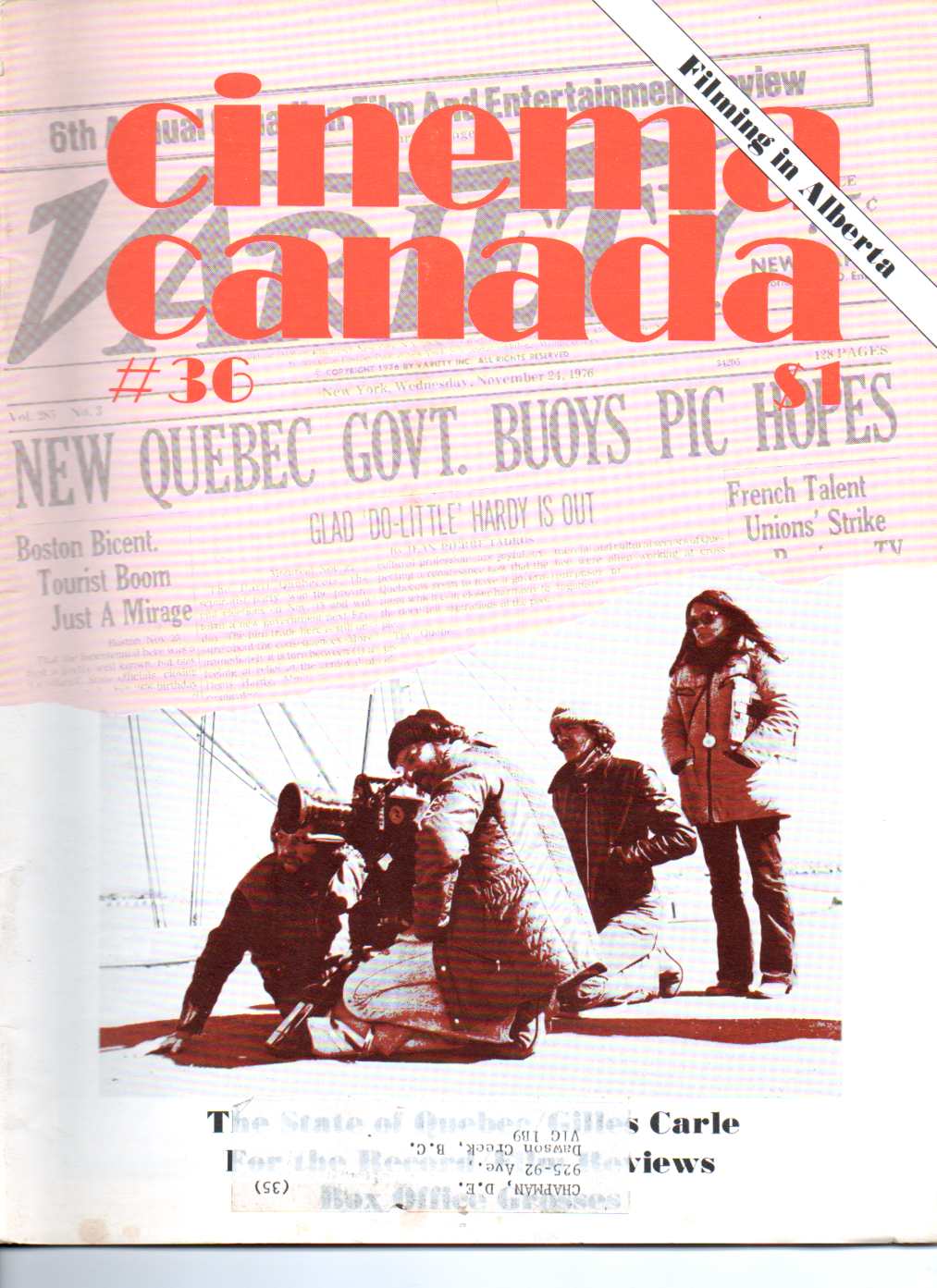 CINEMA CANADA magazine side cover Issue 36  1977
