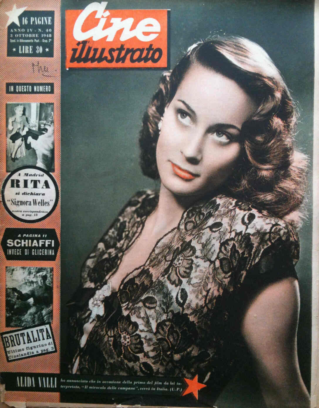 CINE ILLUSTRATO magazine side cover Issue 40 3 October 1948