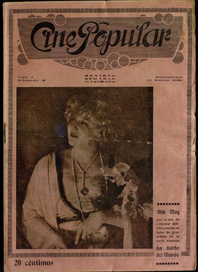 CINE POPULAR magazine side cover Issue 3 16 March 1921