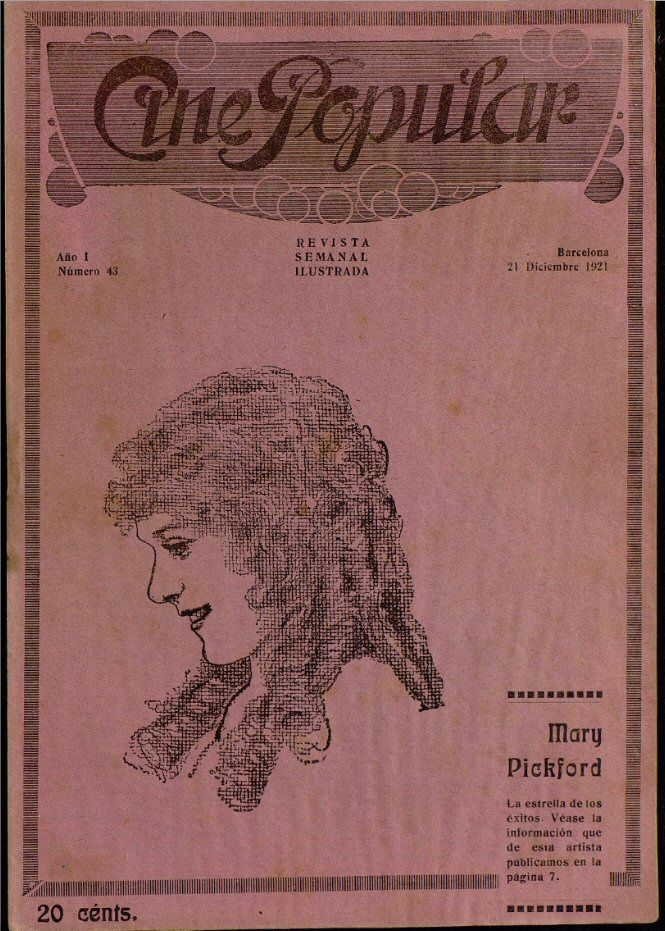 CINE POPULAR magazine side cover Issue 43 21 December 1921