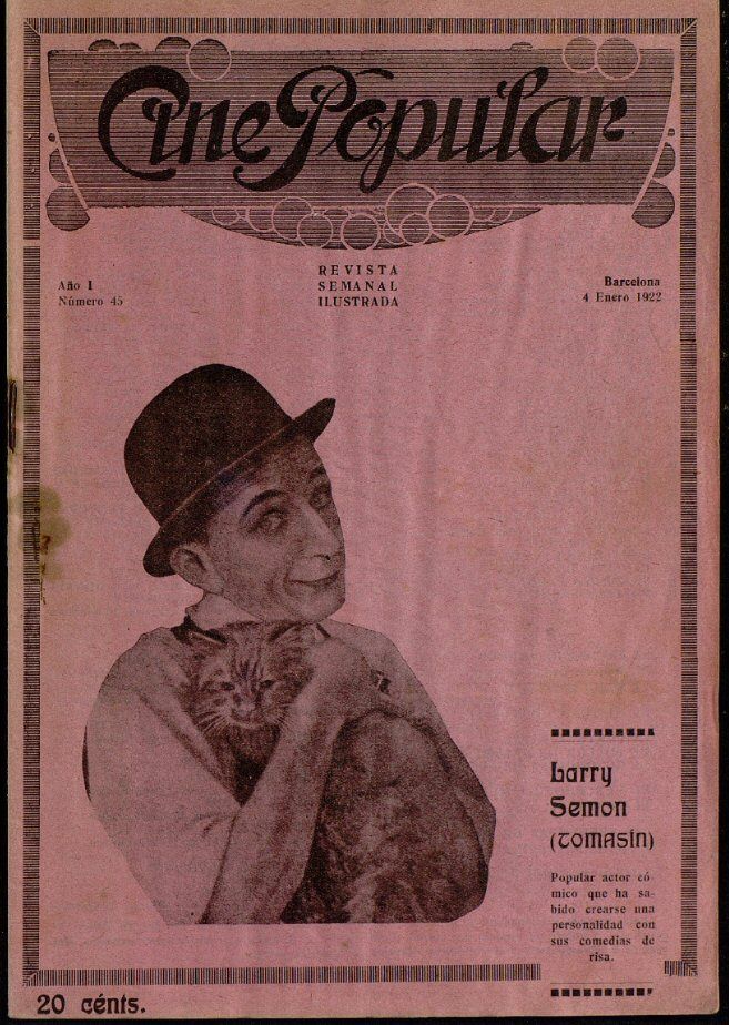 CINE POPULAR magazine side cover Issue 45 4 January 1922