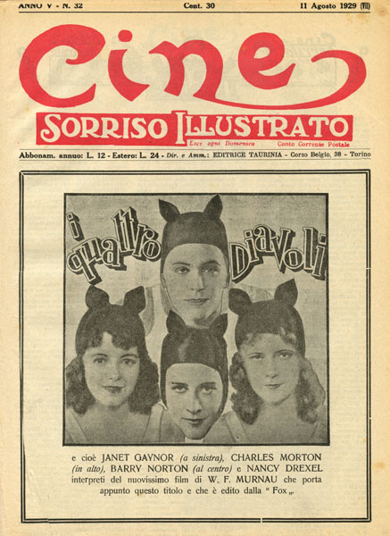 CINE SORRISO ILLUSTRATO magazine side cover Issue 32 11 August 1929