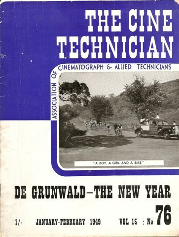 CINE TECHNICIAN magazine side cover Issue 76 January/February 1949