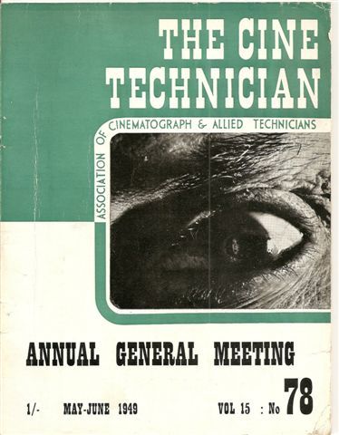 CINE TECHNICIAN magazine side cover Issue 78 May-June 1949