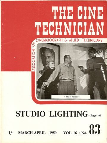 CINE TECHNICIAN magazine side cover Issue 83 March-April 1950
