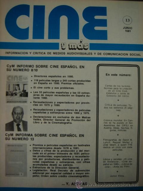 CINE Y MAS magazine side cover Issue 13 June 1981
