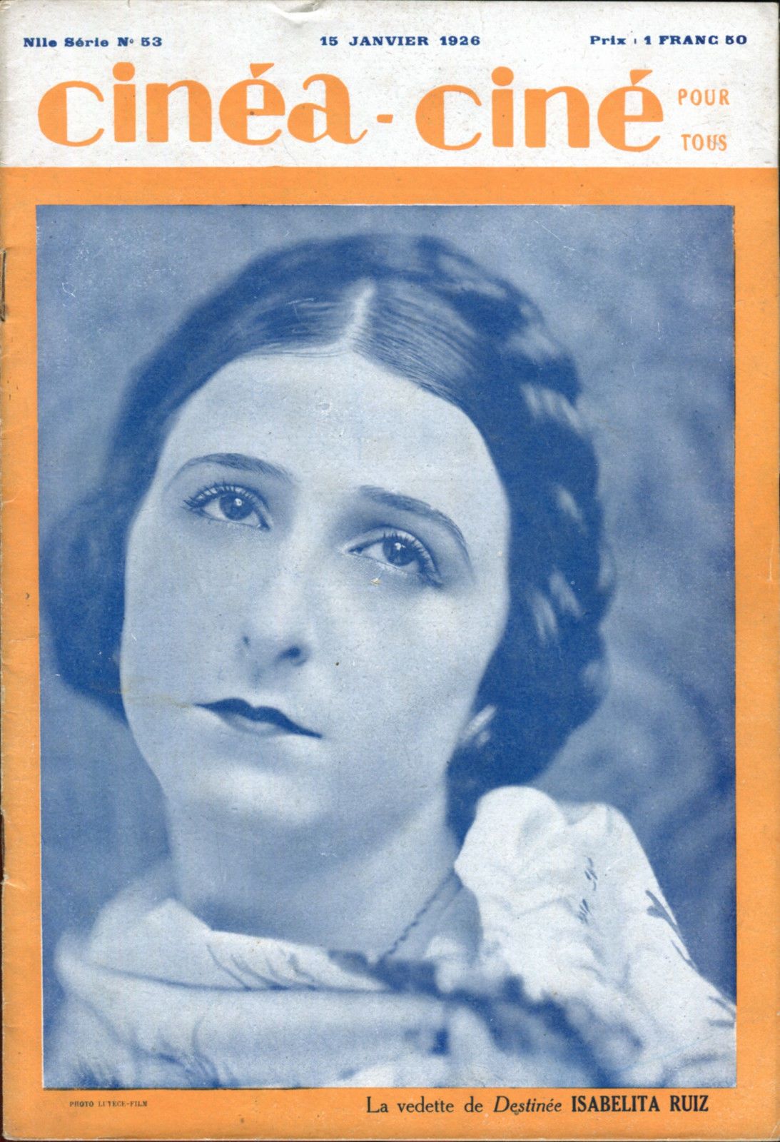 CINEA-CINE POUR TOUS magazine side cover Issue 53 15 January 1926
