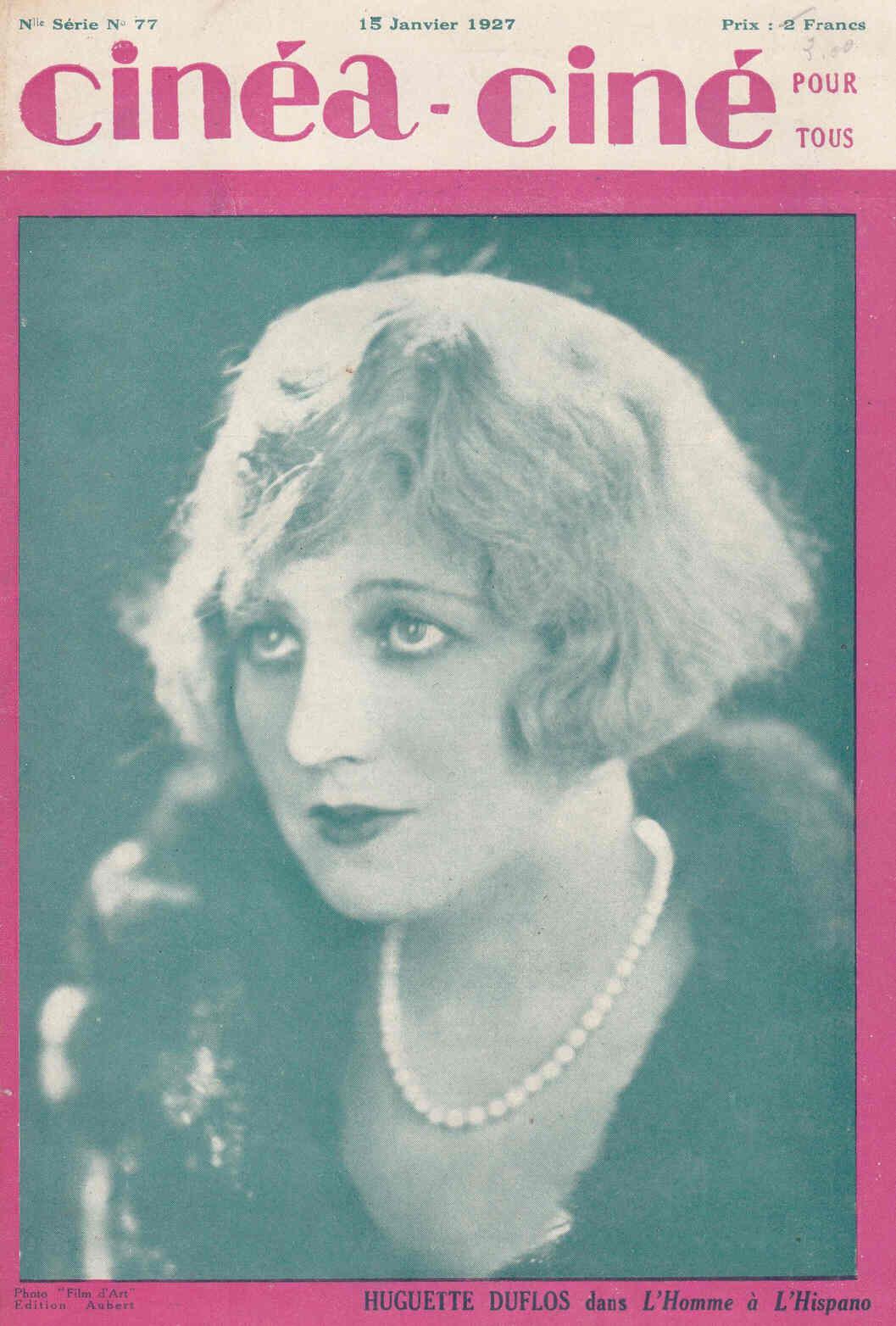 CINEA-CINE POUR TOUS magazine side cover Issue 77 15 January 1927