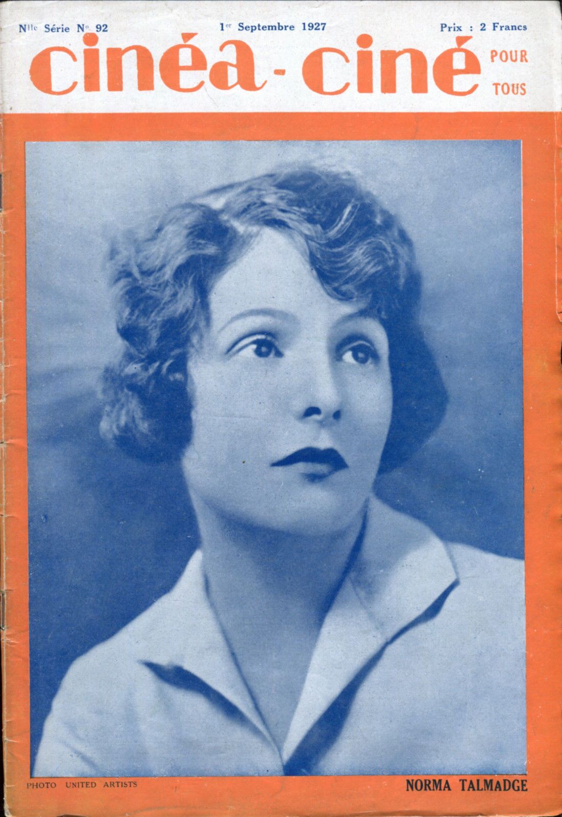 CINEA-CINE POUR TOUS magazine side cover Issue 92 1 September 1927
