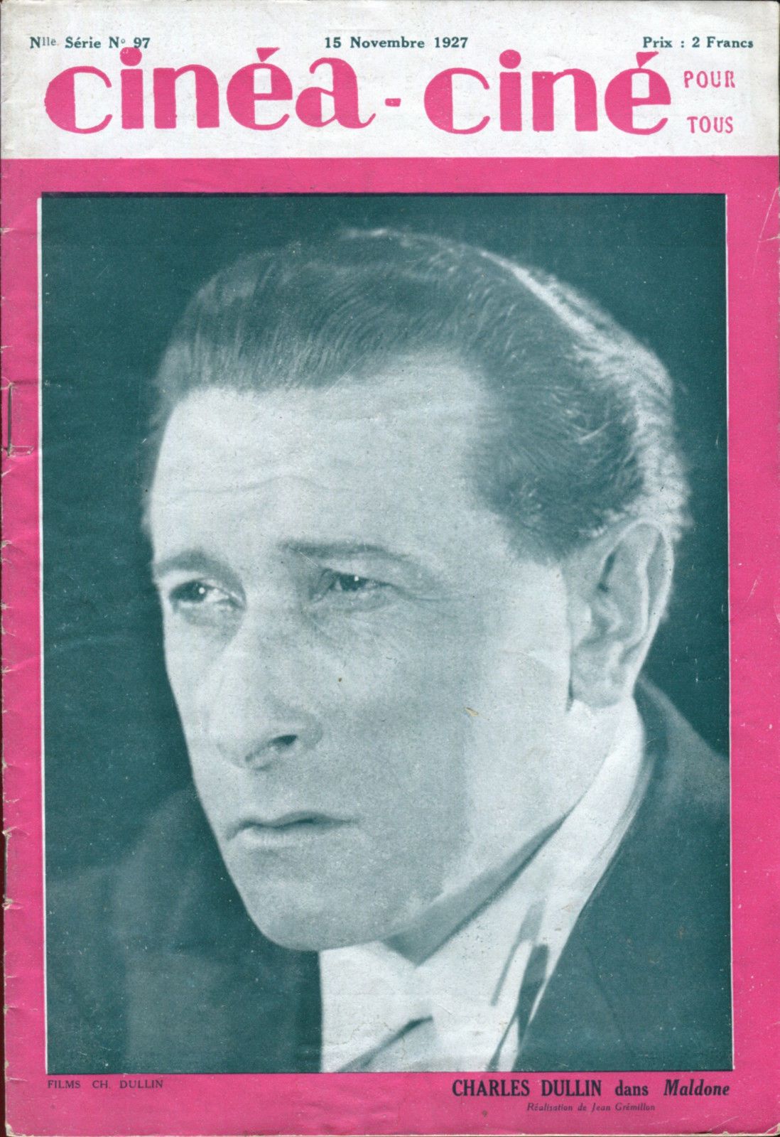CINEA-CINE POUR TOUS magazine side cover Issue 97 15 November 1927