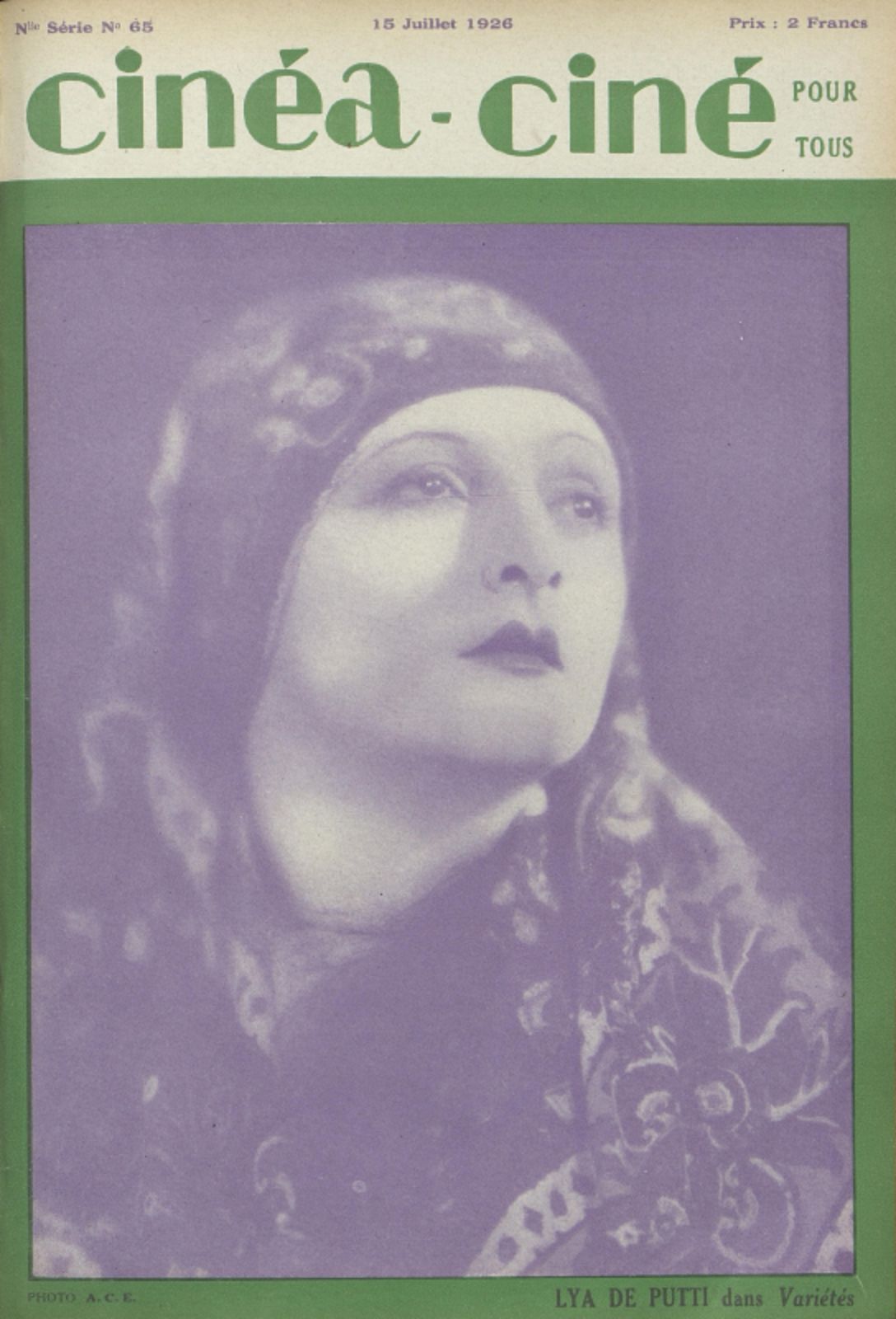 CINEA-CINE POUR TOUS magazine side cover Issue 65 15 July 1926