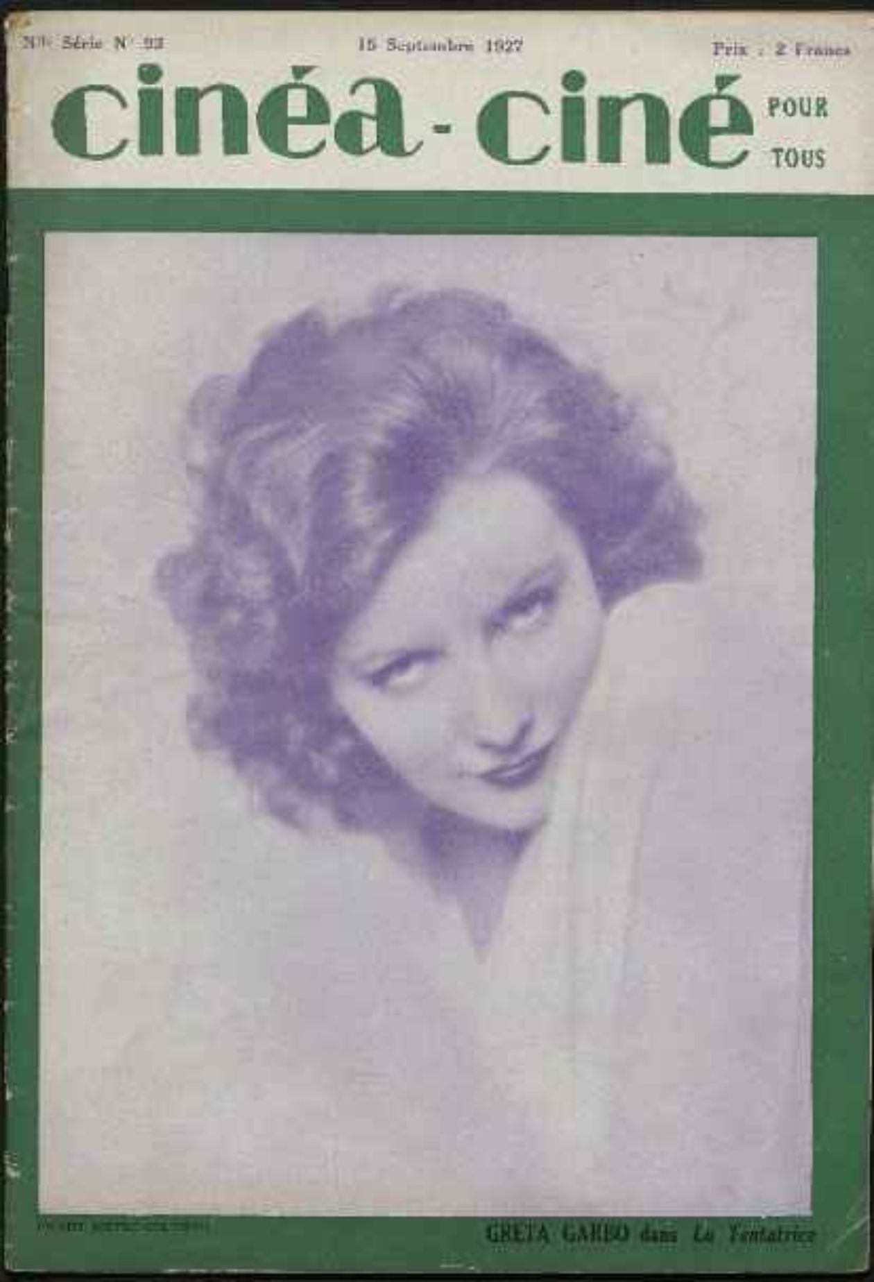 CINEA-CINE POUR TOUS magazine side cover Issue 93 15 September 1927