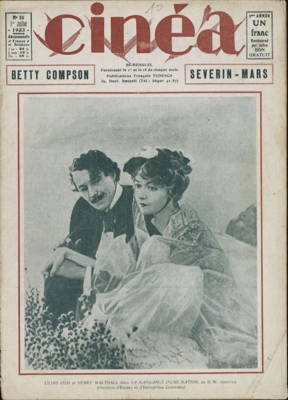 CINEA magazine side cover Issue 95 1 July 1923