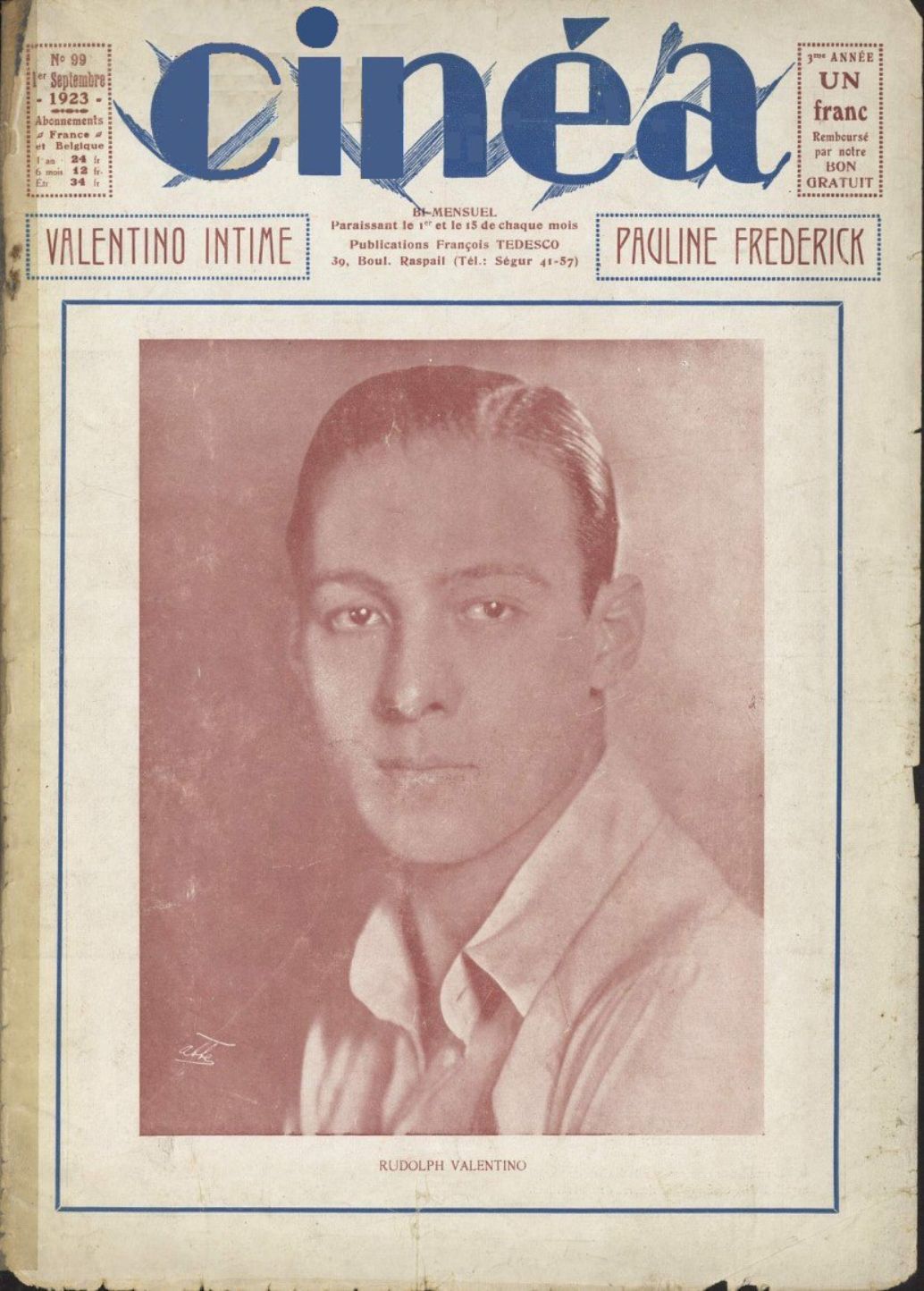 CINEA magazine side cover Issue 99 1 September 1923