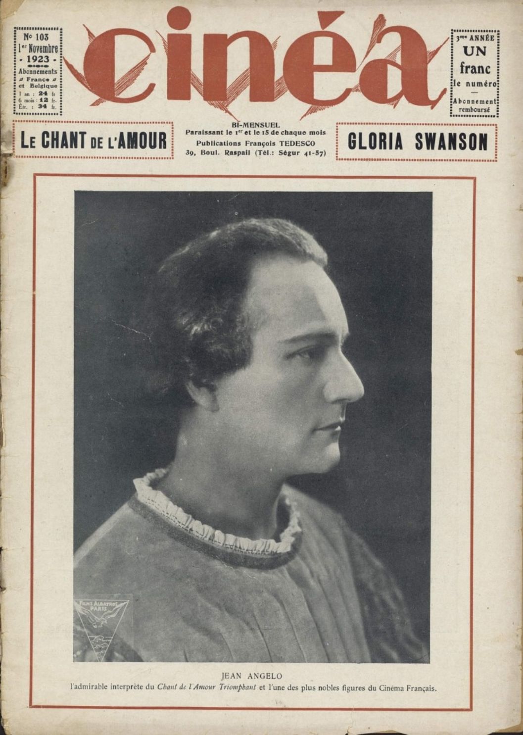 CINEA magazine side cover Issue 103 1 November 1923