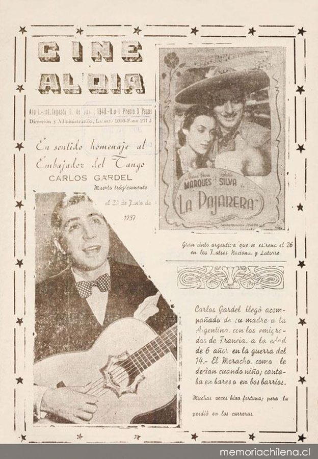 CINE AL DIA (CHILE) magazine side cover Issue 1 June 1948