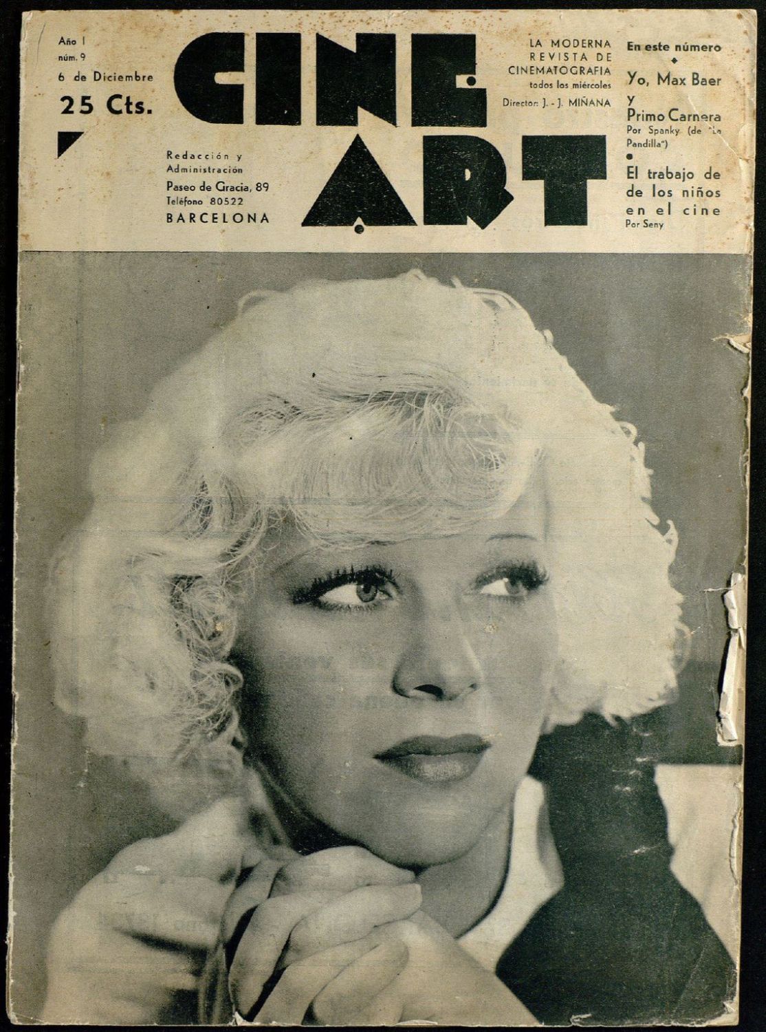 CINE ART magazine side cover Issue 9 6 December 1933