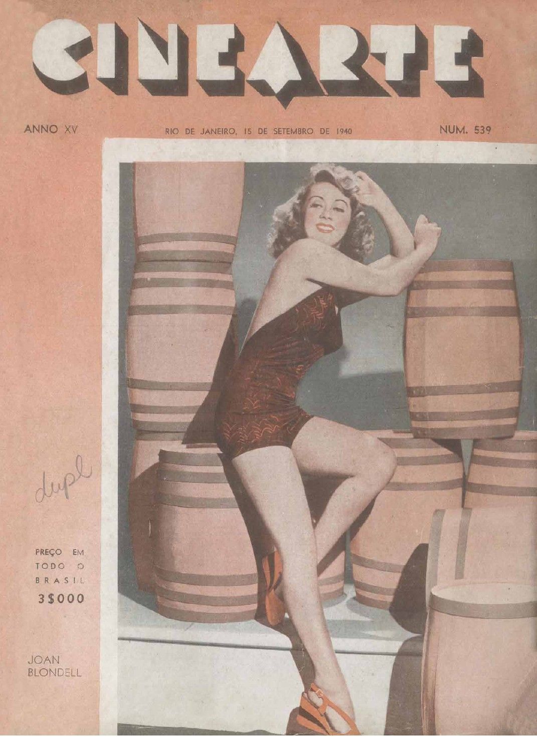 CINEARTE magazine side cover Issue 539 15 September 1940