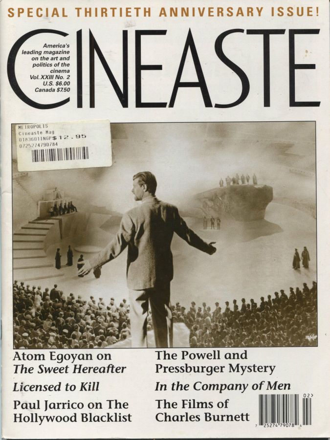 CINEASTE magazine side cover Issue 86 Vol 23 #2 December 1997