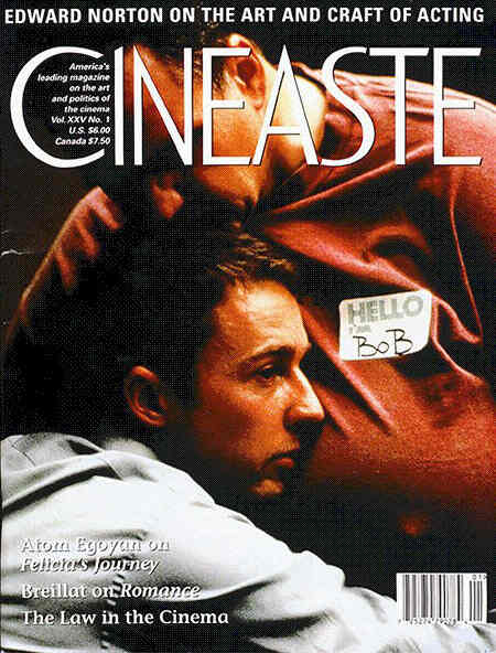 CINEASTE magazine side cover Issue 92 Vol 25 #1 December 1999