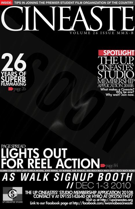 CINEASTES (Ph) magazine side cover  November 2010