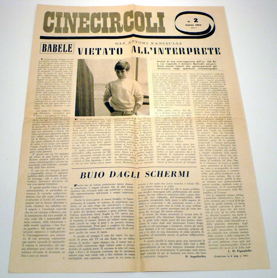 CINECIRCOLI magazine side cover Issue 2  March 1963