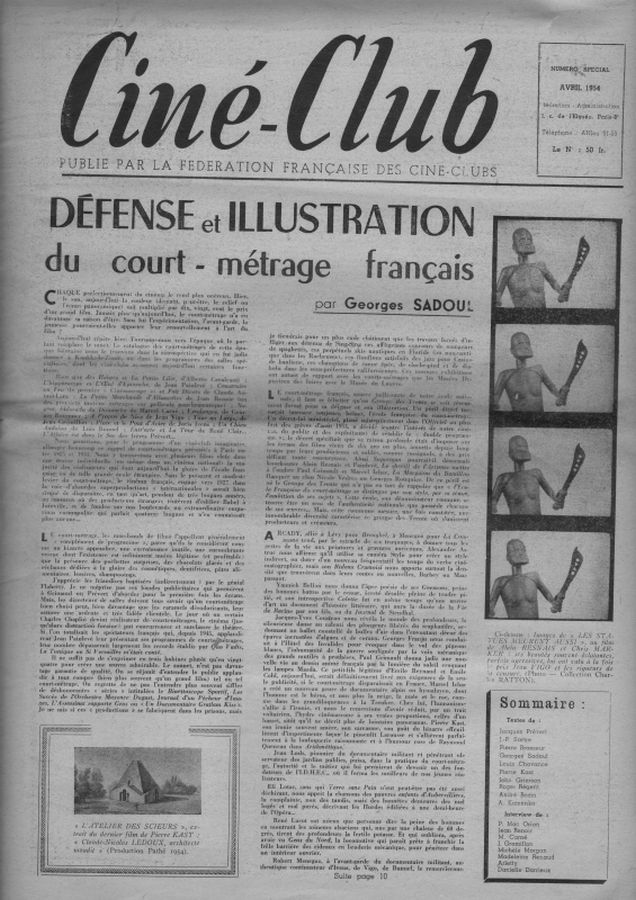 CINE-CLUB magazine side cover April 1954