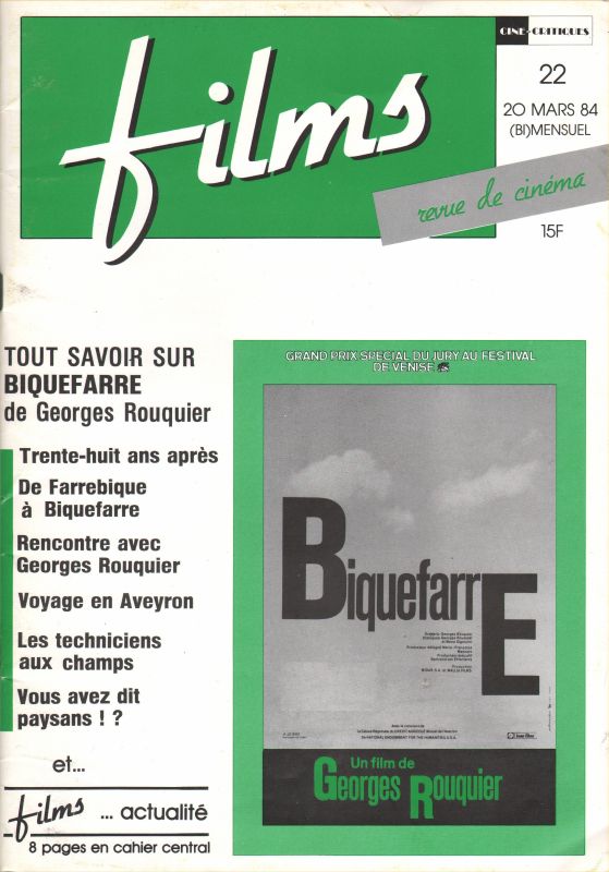 CINE-CRITIQUES magazine side cover Issue 22 March 1984