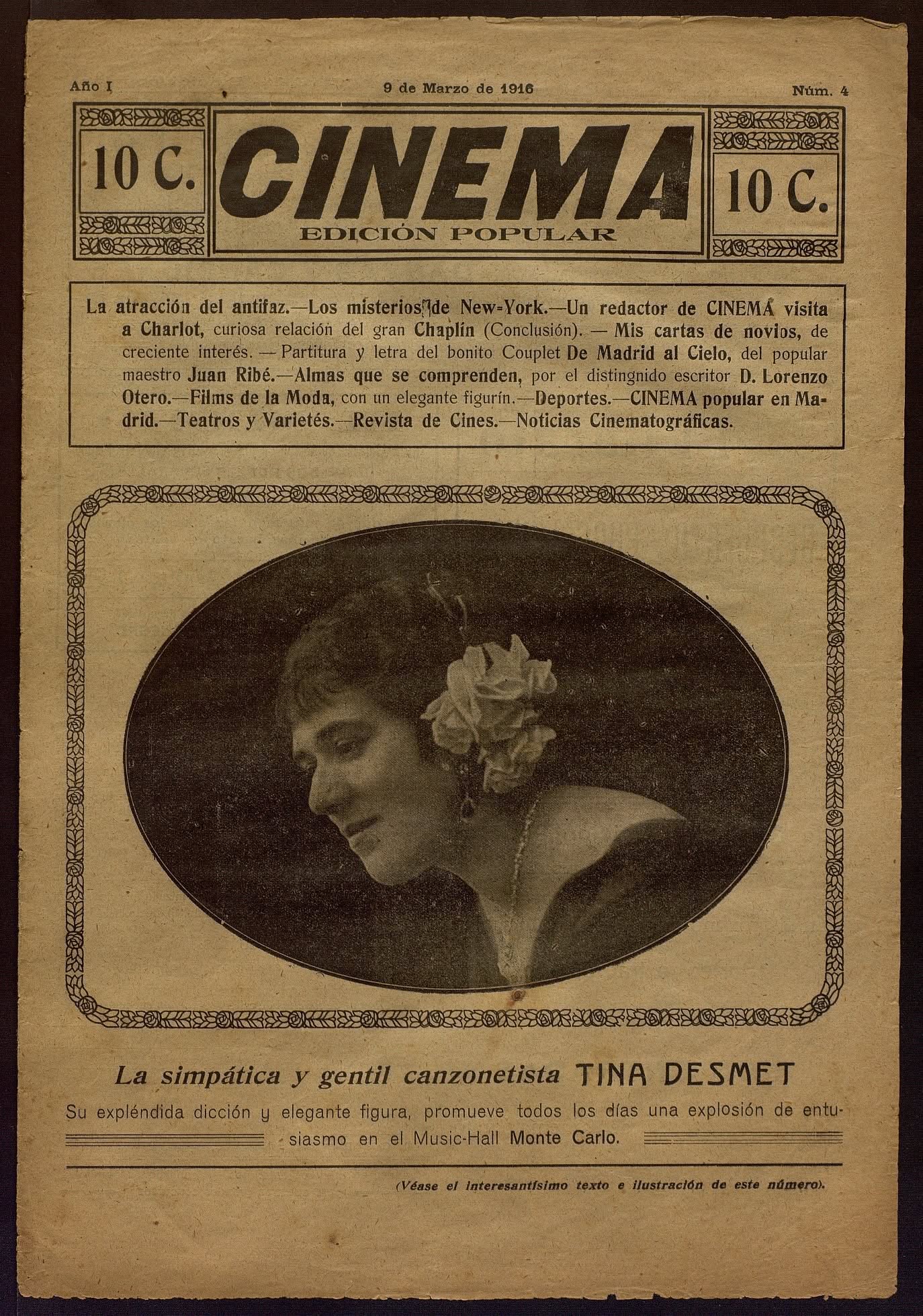 CINEMA EDICION POPULAR magazine side cover Issue 4 9 March 1916