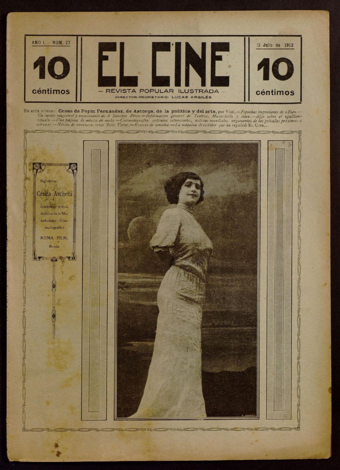 CINE | EL magazine side cover Issue 27 13 July 1912