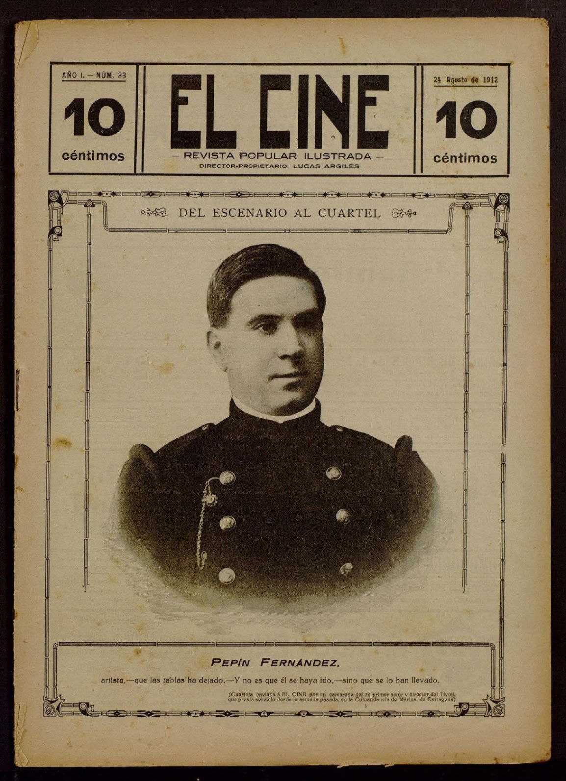 CINE | EL magazine side cover Issue 33 24 August 1912