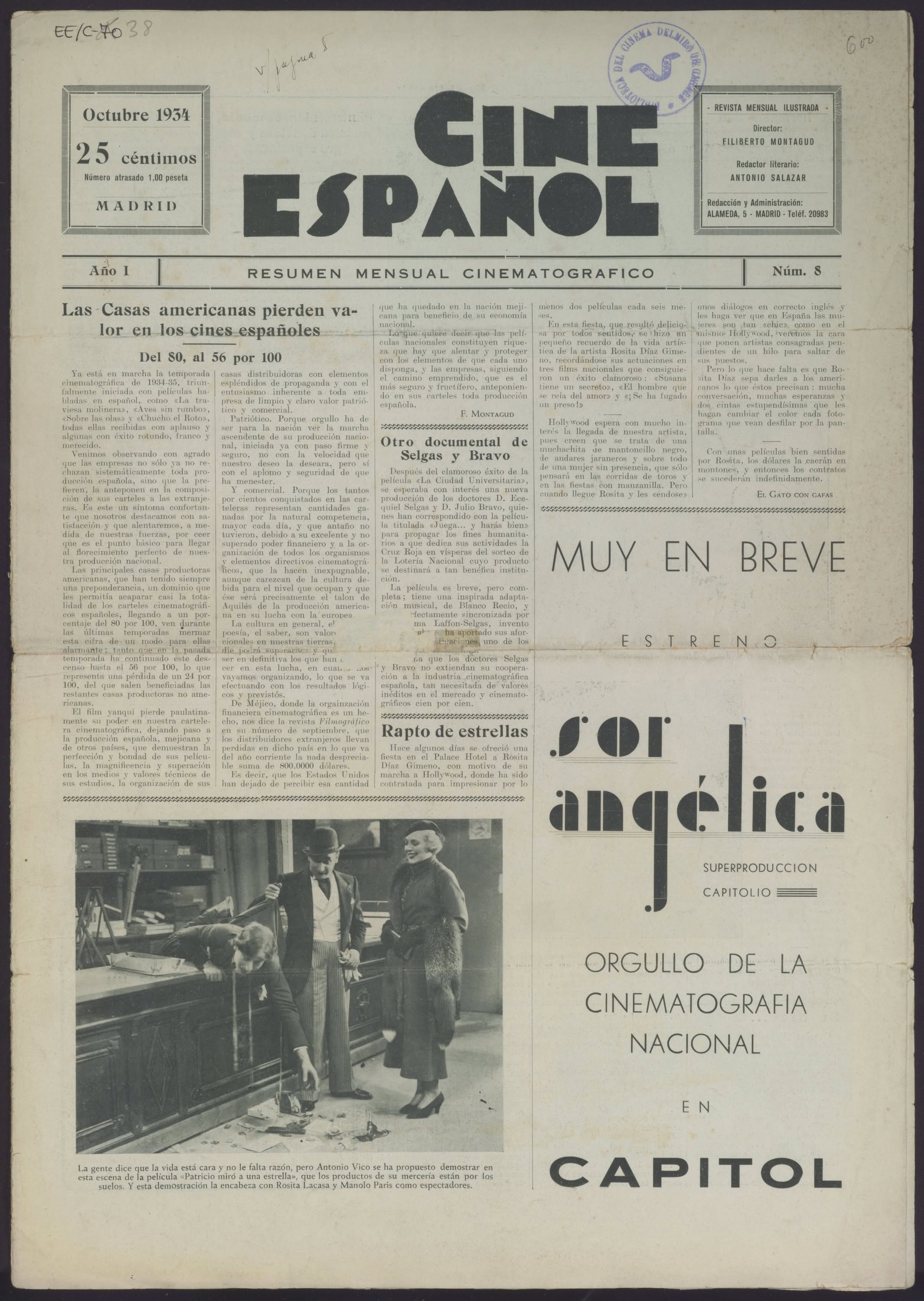 CINE ESPANOL magazine side cover Issue 8  October 1934