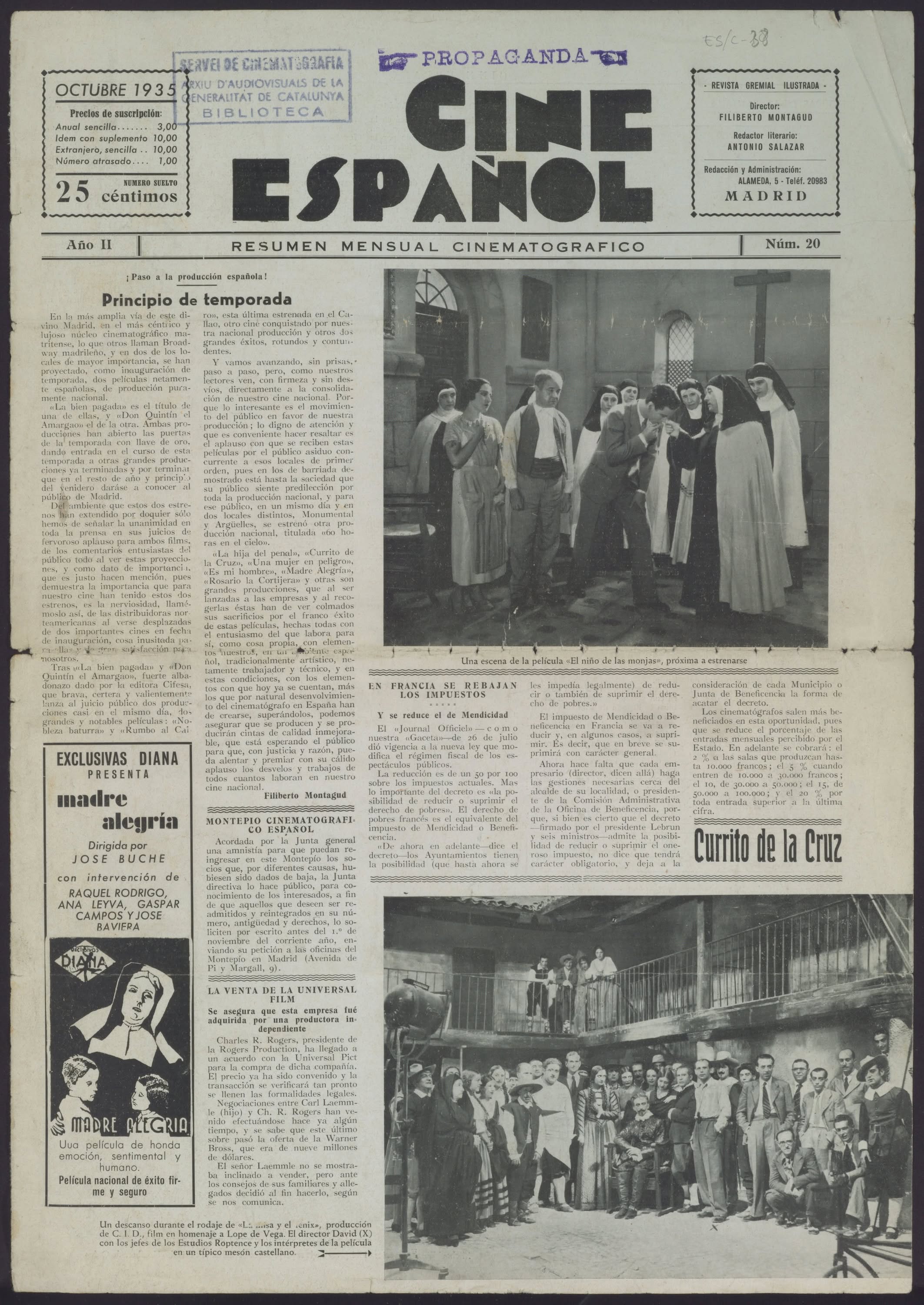 CINE ESPANOL magazine side cover Issue 20  October 1935