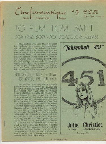CINEFANTASTIQUE (60s) magazine side cover Issue 3 14 May 1967
