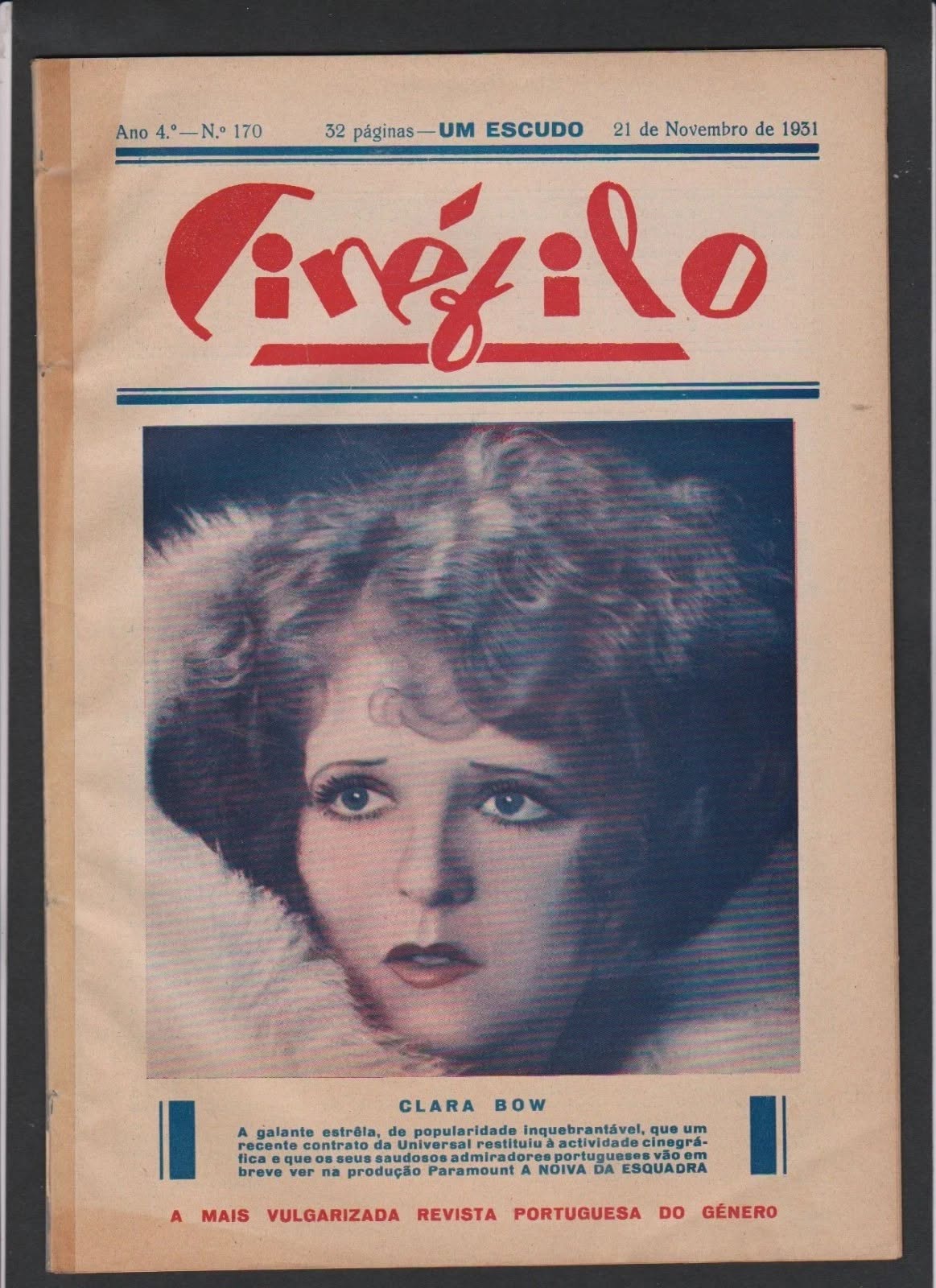 CINEFILO magazine side cover Issue 170 21 November 1931
