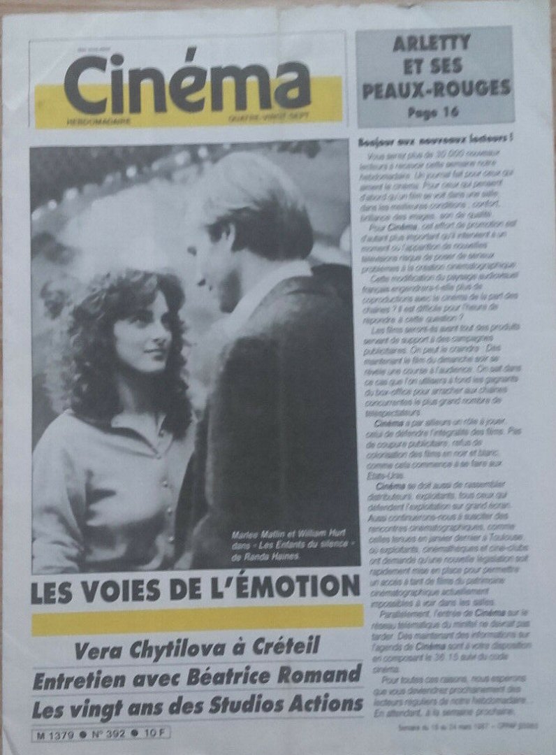 CINEMA HEBDOMADAIRE magazine side cover Issue 392 18 March 1987