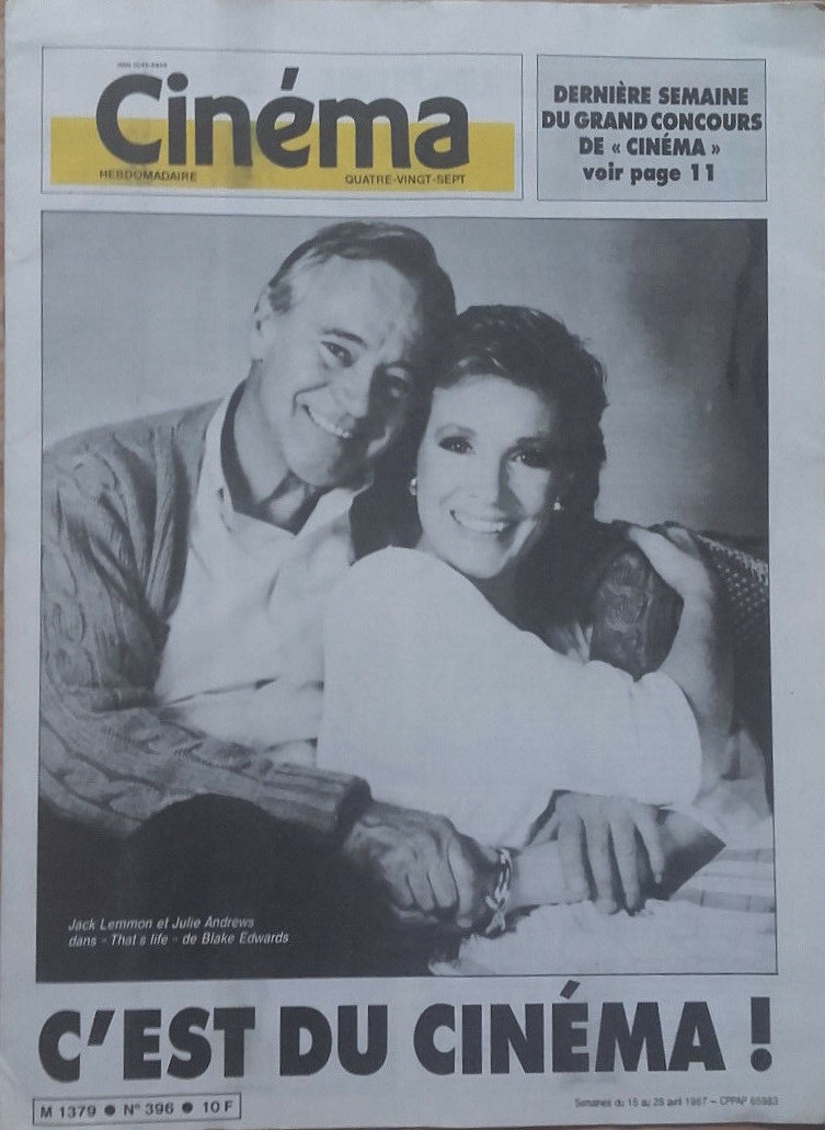CINEMA HEBDOMADAIRE magazine side cover Issue 396 15 April 1987