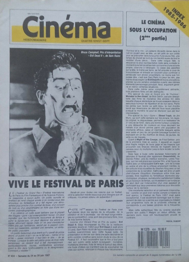 CINEMA HEBDOMADAIRE magazine side cover Issue 404 24 June 1987
