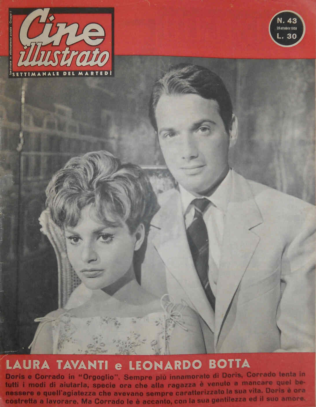 CINE ILLUSTRATO magazine side cover Issue 43 25 October 1959