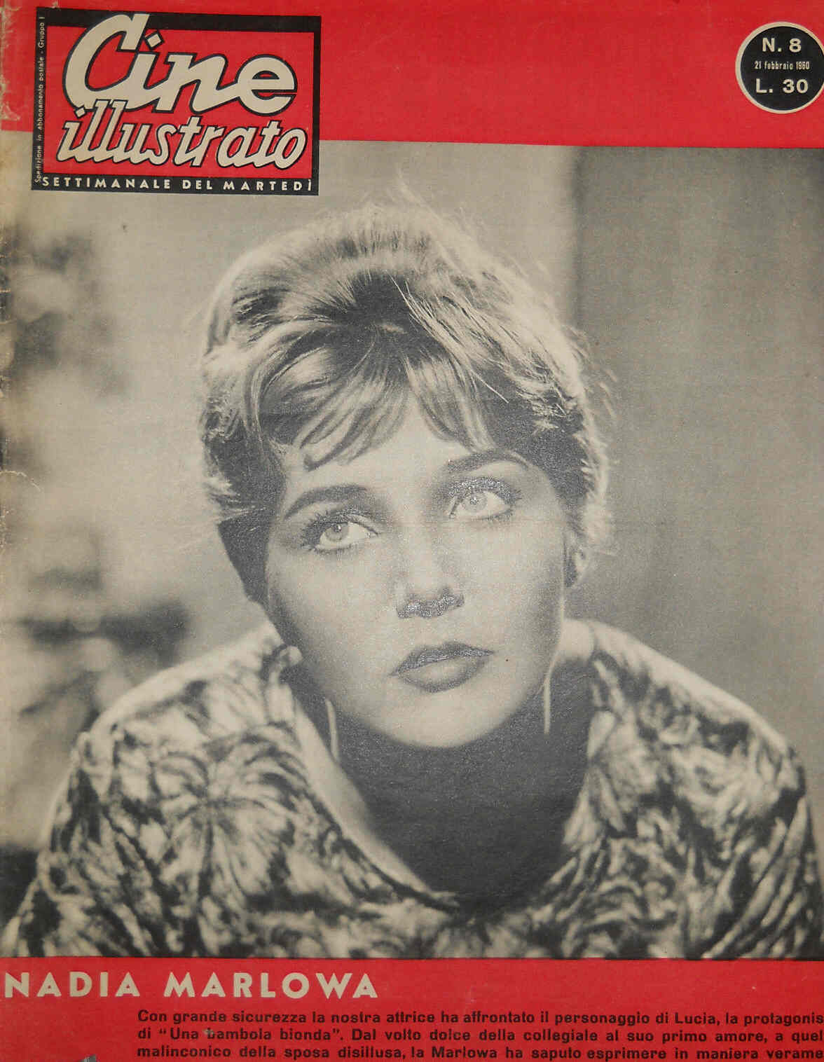 CINE ILLUSTRATO magazine side cover Issue 8 21 February 1960