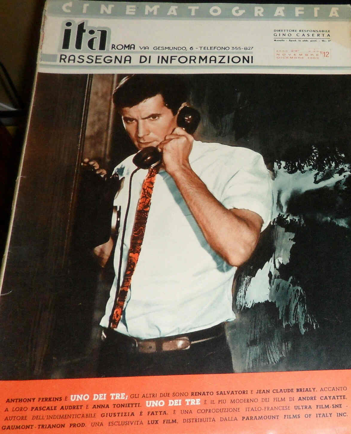 CINEMATOGRAFIA ITA magazine side cover November/December 1962