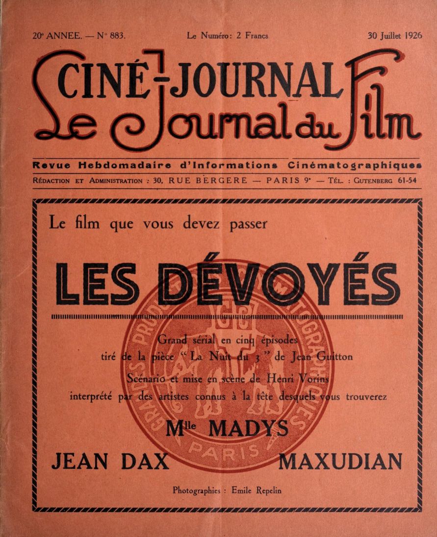 CINE-JOURNAL, LE JOURNAL DU FILM magazine side cover Issue 883 30 July 1926