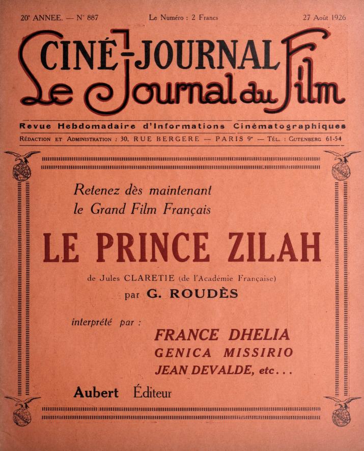 CINE-JOURNAL, LE JOURNAL DU FILM magazine side cover Issue 887 27 August 1926