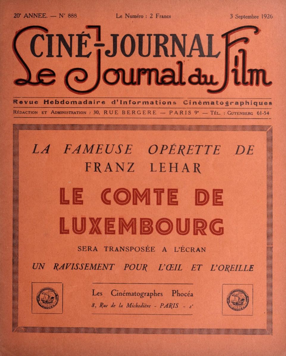 CINE-JOURNAL, LE JOURNAL DU FILM magazine side cover Issue 888 3 September 1926