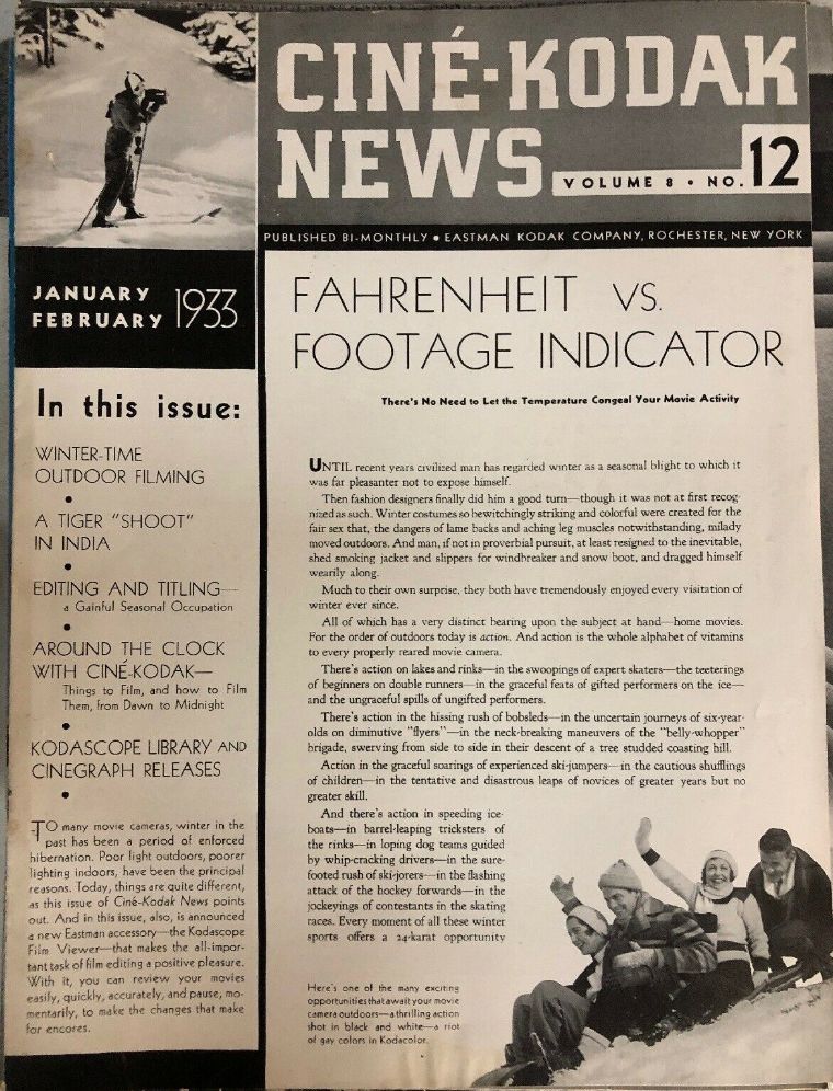 CINE-KODAK NEWS magazine side cover  Vol 8 No  12  January/February 1933