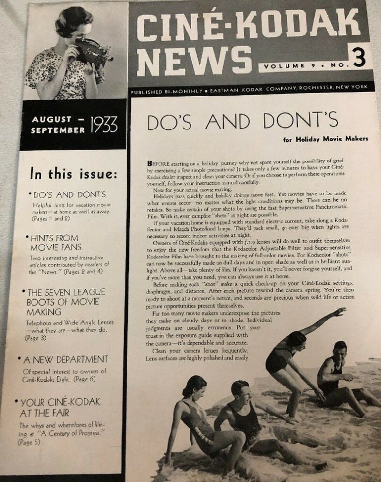 CINE-KODAK NEWS magazine side cover  Vol 9 No  3  August/September 1933
