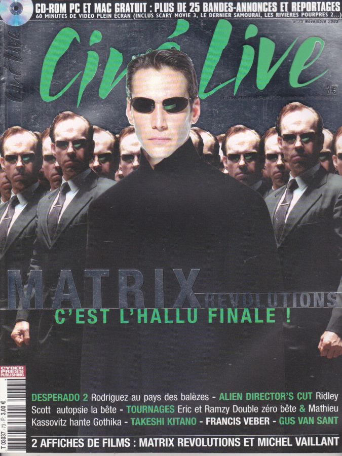 CINE LIVE magazine side cover Issue 73 November 2003