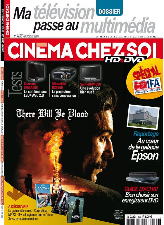 CINEMA CHEZ SOI magazine side cover Issue 106 October 2008