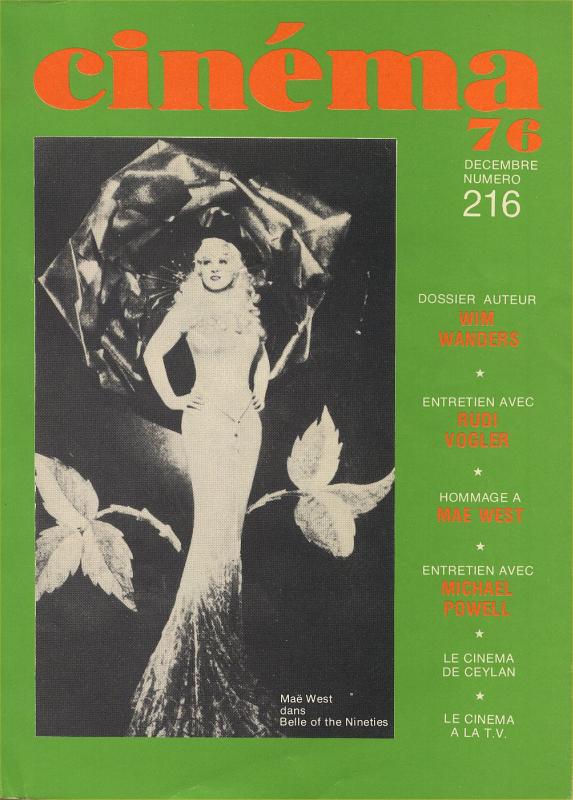 CINEMA (50s-90s Fr) magazine side cover Issue 216  1976